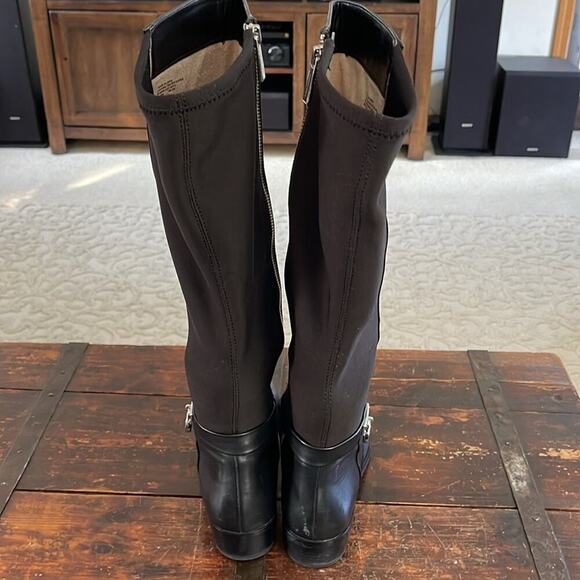 Michael Kors Black Leather and Stretch Fabric Hamilton Tall Boots Size 8 - Picture 2 of 7